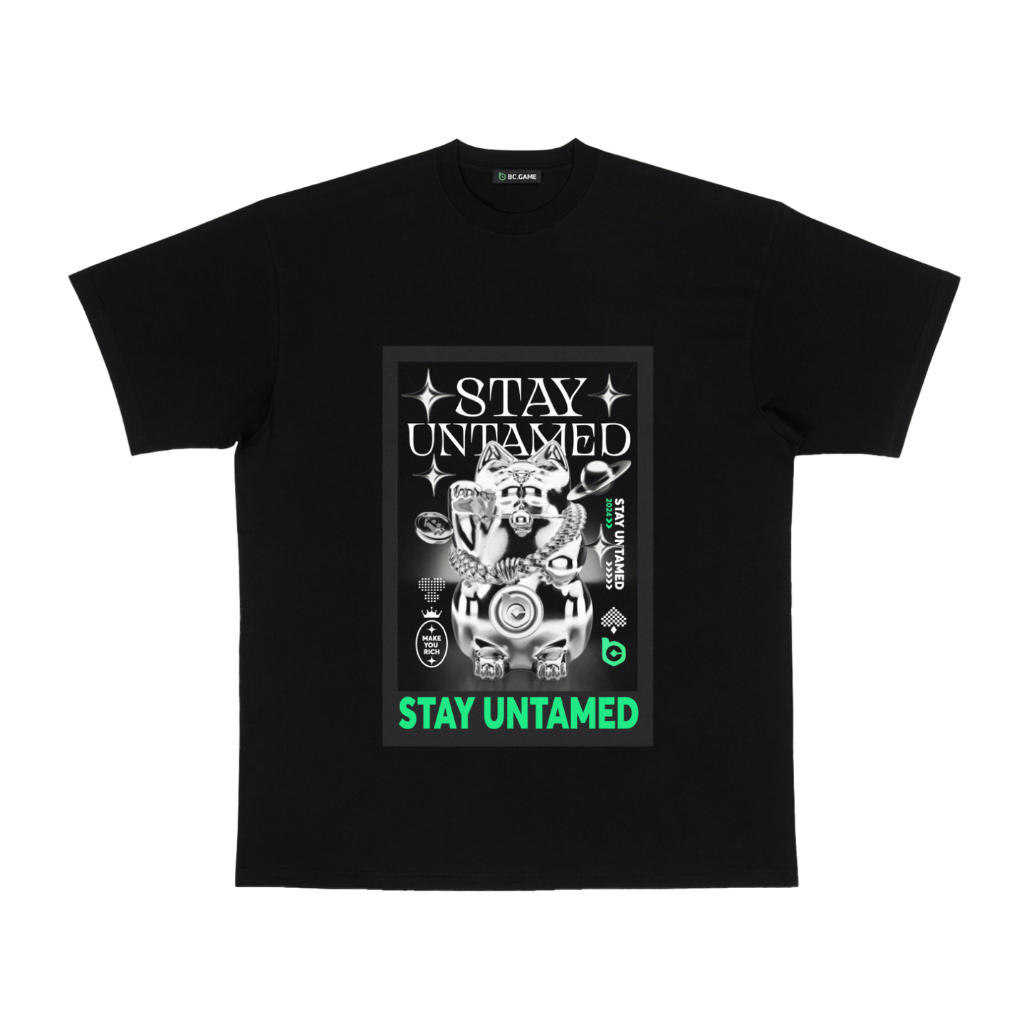 Black T-shirt with Lucky Cat Print