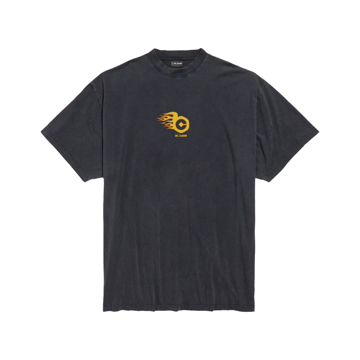 Distressed Black T-shirt with Yellow Flame Print