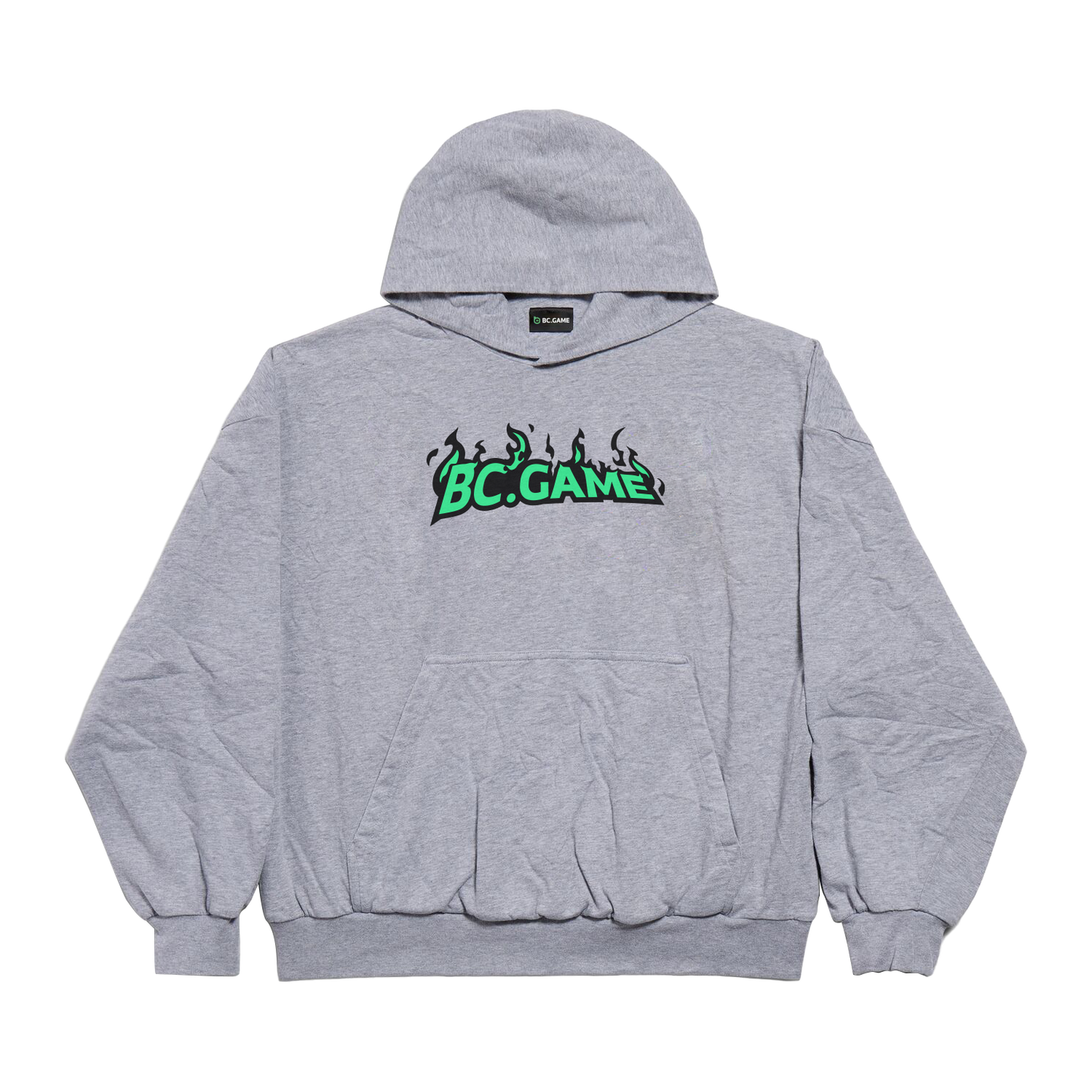Grey Hooded Sweatshirt with Green Letters