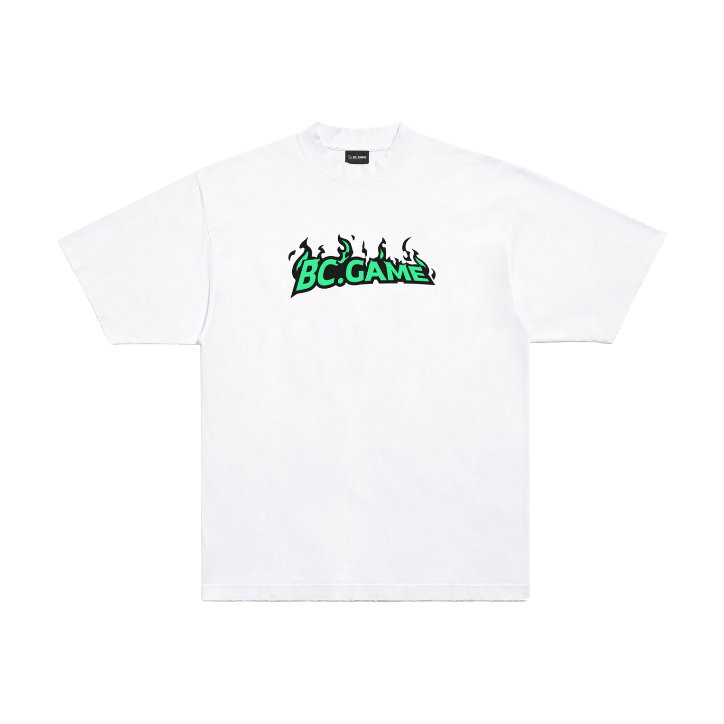 White T-shirt with Green Flame Print