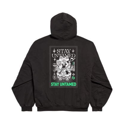 Black Hooded Sweatshirt with Lucky Cat Print