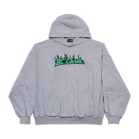 Grey Hooded Sweatshirt with Green Letters