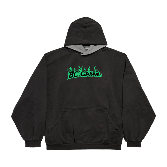 Hooded Sweatshirt with Green Flame Print