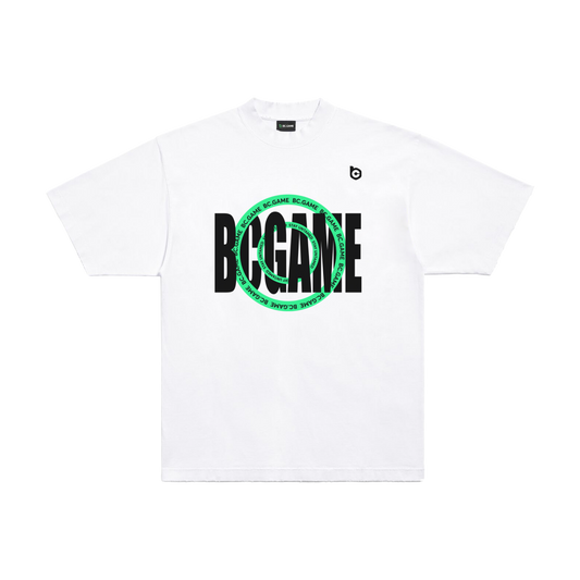 White T-shirt with 3D Embossed Green Circle Letters